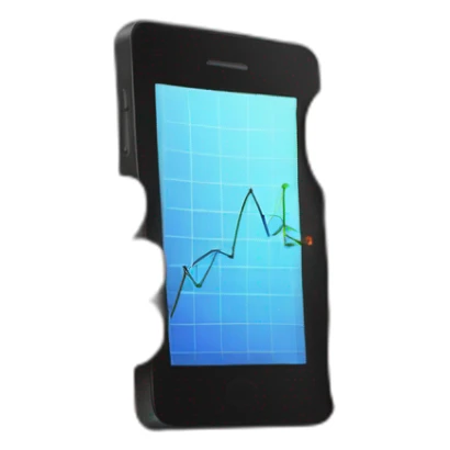 a hand holding a black smartphone showing a graph going up sticker