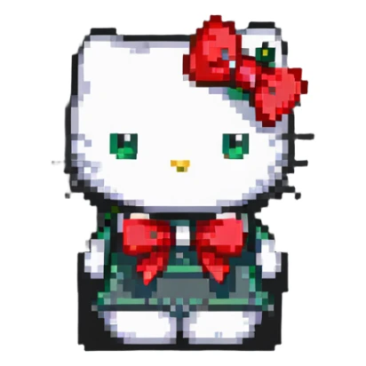 Hello Kitty character with a red bow and white face sticker