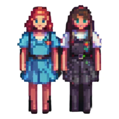 two women standing together, 8-bit style sticker