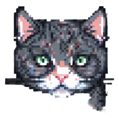 suspicious looking cat peeking from behind something, pixel art style sticker