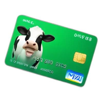 Green credit card with a cow sticker