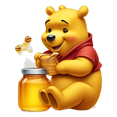 Winnie the Pooh eating out of honey pot sticker