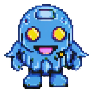 classic Pac-Man ghost character in 8-bit arcade style with wavey bottom edge sticker