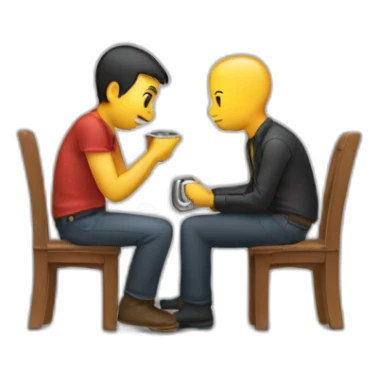 one person sitting sniffs another person's belt buckle sticker
