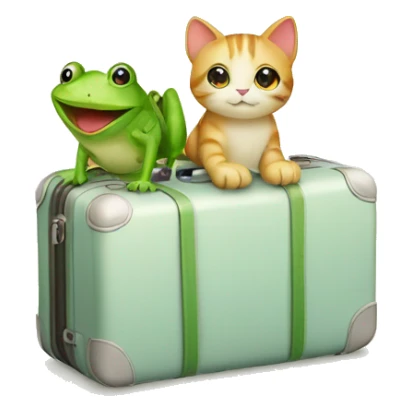 cute kitty with a white suitcase a frog with a suitcase sticker