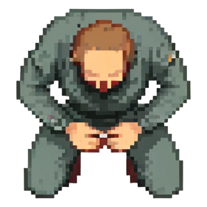 side view of a man kneeling and bowing, gesture of submission sticker