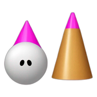 two circular balls with a cylinder over it, with a pink cone on top sticker