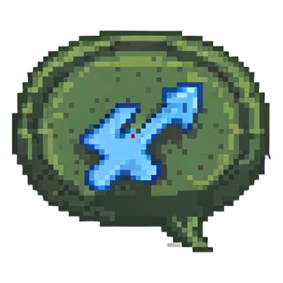 pixel art of a speech bubble with a share arrow, social media sharing sticker