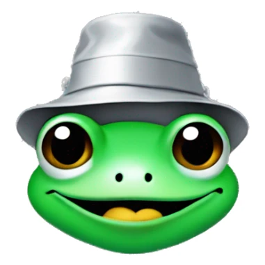 Frog head wearing a bucket hat on head and silver chain around neck  sticker