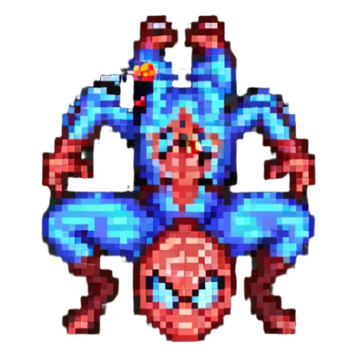 pixel art Spider-Man crouching ready to leap sticker