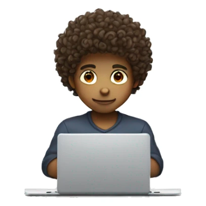 A boy with curly hair but behind the laptop, be a programmer sticker