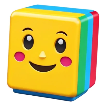 A single colorful toy block with a cute smiling face sticker