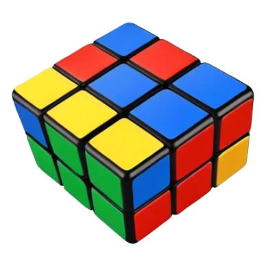 Clean, simple 3x3 Rubik's cube with bright primary colors. Minimalist design with smooth edges in classic iOS emoji style. sticker