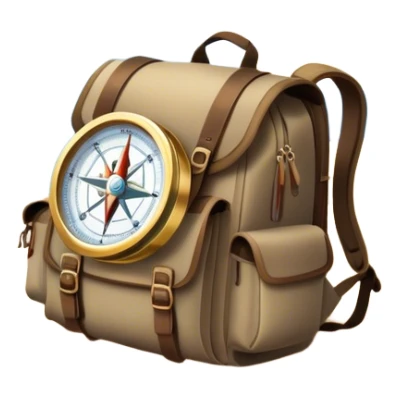Icon for Expeditions: a compass, a map, a backpack and a rugged expedition jeep, set against a backdrop of snowy mountains, sand dunes and tropical islands. The icon should capture the spirit of adventure and exploration in diverse landscapes. Transparent background. sticker