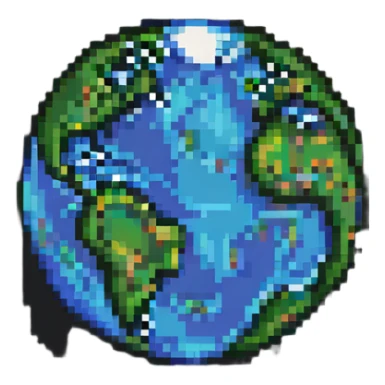 planet Earth, pixel art style, pixelated, retro video game sticker