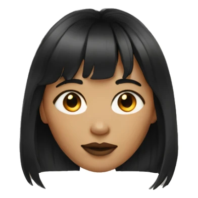 a woman with dark hair, bangs, and a gold septum ring  sticker