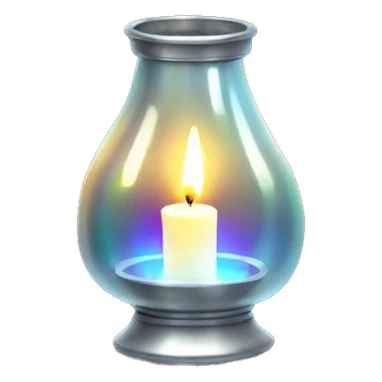 Realistic holographic silver metallic glass  latern with lit candle inside. sticker