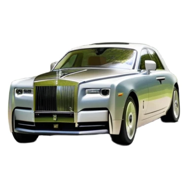 Rolls-Royce Phantom (2022) – cinematic-realistic Rolls-Royce Phantom emoji, its polished silver frame glistening under the sun as it glides down a winding, tree-lined road. The iconic Spirit of Ecstasy hood ornament stands proudly, the V12 engine hums silently as the car cuts through the serene countryside, embodying elegance and power. sticker