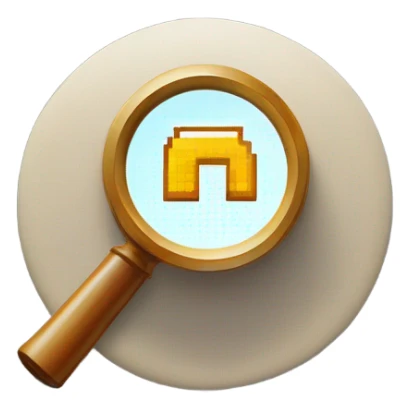 logo in a pixel art style featuring a magnifying glass as the central element. Inside the circular lens of the magnifying glass, place a pixelated letter 'A' sticker