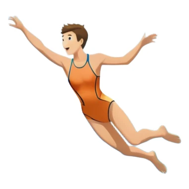 A diver mid-air, plunging from a high cliff into the sparkling ocean below. The background features rugged cliffs, clear blue water, and a bright sky, emphasizing the excitement and danger of the sport with a sense of freedom and adventure. sticker