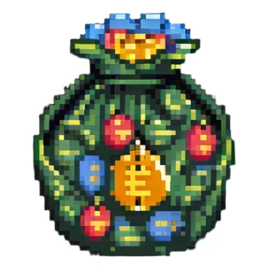 pixel art money bag with coins around sticker