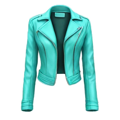 Realistic isolated open tiffany blue feminine fashion leather jacket. sticker