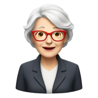 Older white woman with red glasses sticker