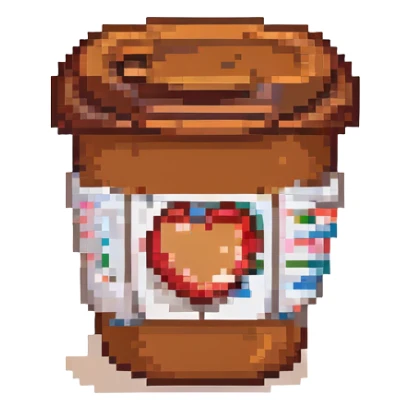 A coffee cup emoji with a red, brown, and white color theme sticker