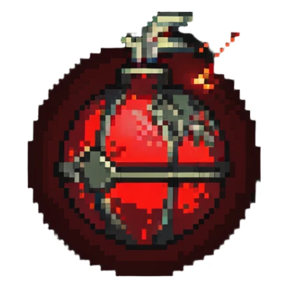 Glowing red orb with bomb symbol, color #ef4444 with lighter glow, bomb silhouette in center, subtle pulsing glow effect, floating appearance, 32x32 pixels sticker