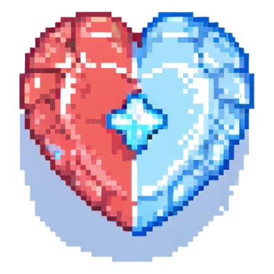 A transparent hologram of a red 3D heart with a bright blue star inside sticker