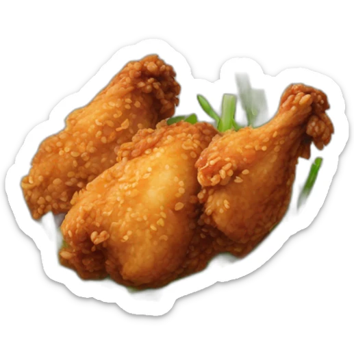 Chinese-style fried chicken topped with chopped scallions and sweet vinegar and soy sauce sticker