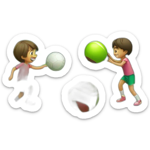 children play balls in a shcool with beautiful green mountain in the background sticker