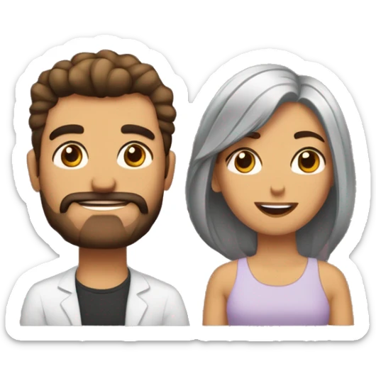 Chico co barba corta acostado en el sofá y chica de pelo moreno abrazándolo  sticker