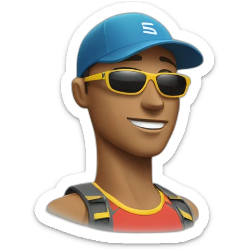 a salomon trail runner wearing a cap and a pair of sunglasses sticker