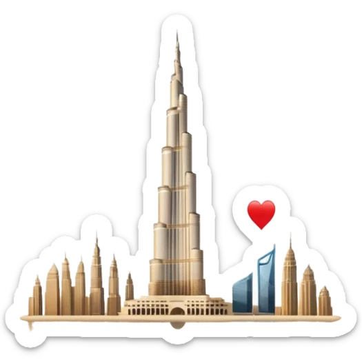 Burj Khalifa, beige color, minimalist style, view with water reflection, emoji style sticker