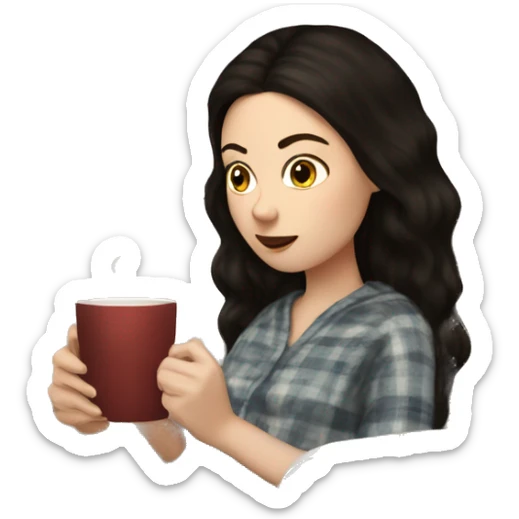 White girl dark hair reading a kindle on a couch with tea and blanket sticker