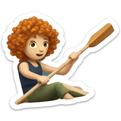 Make a rowboat with a ginger girl with curls in it who is rowing bad like a loser, shes sitting in the boat sticker