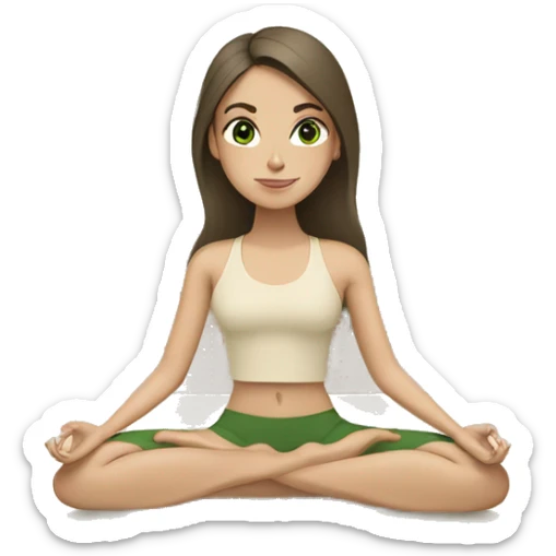 White brunette Girl with green eyes doing yoga in beige tones  sticker