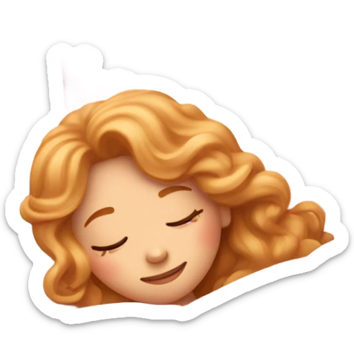 strawberry blonde girl wavy hair sleeping in pink bed sticker