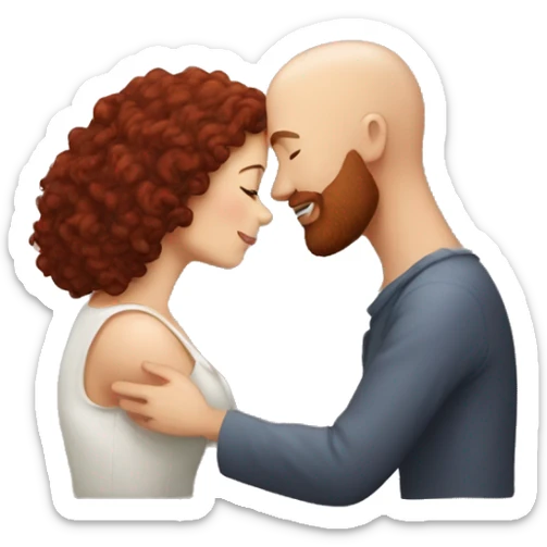 intimate moment between lovers bald man red beard long dark curly hair woman sticker