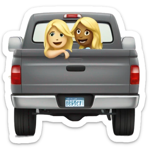two blonde girls riding in a gray truck sticker