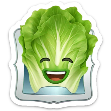 lettuce with a happy face holds a mirror in his hand and looks at it sticker