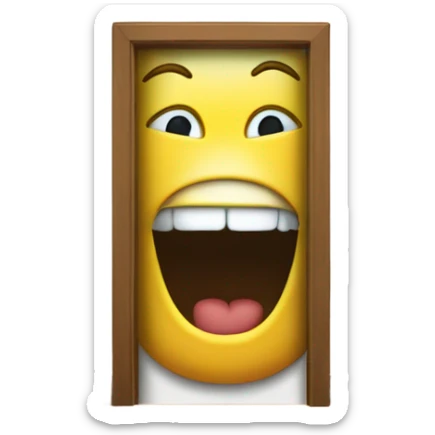 the smile room, an open door inside that door is teeth on the left and right, text above the door saying "The Smile Room" sticker