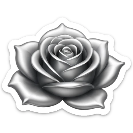 A rose emoji made of liquid silver metal minimalistic iOS emoji style, centered, sticker