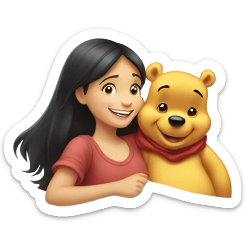 Winnie the Pooh saying goodnight to pretty brunette girl sticker