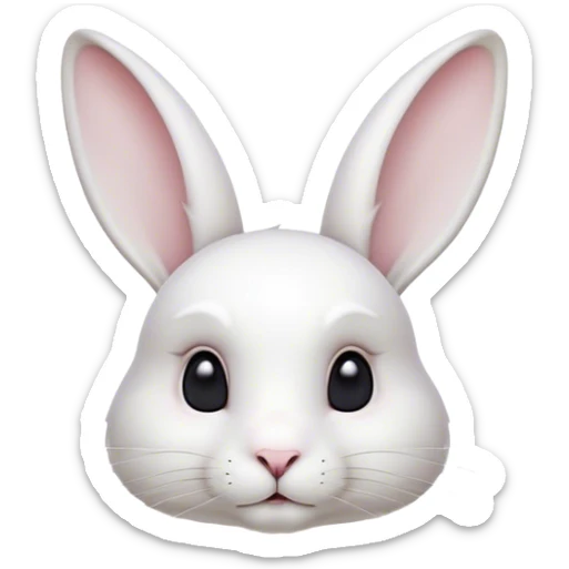 Cinematic Noble White Rabbit Portrait Emoji, Poised and regal, with a graceful, compact build and a pristine, silky white fur, long perky ears and gentle, soulful dark eyes, Simplified yet sharp and sophisticated features, highly detailed, glowing with a soft, dignified glow, high shine, intelligent and gentle, stylized with an air of refined elegance, focused and attentive, soft glowing outline, capturing the essence of a watchful and confident companion, so majestic it feels as though it could hop out of the screen with effortless authority! sticker