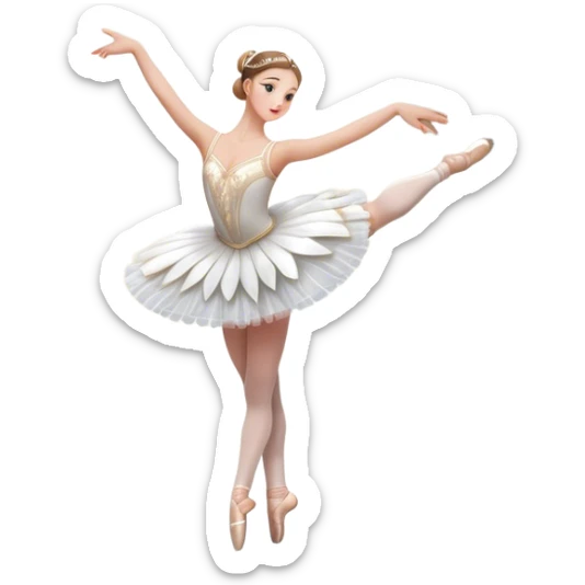 Icon for Ballet: a scene from Swan Lake, with a ballerina in a white tutu performing an elegant pose, surrounded by dramatic stage lighting and swan motifs. The icon should evoke the grandeur of the Bolshoi Theater stage. Transparent background. sticker