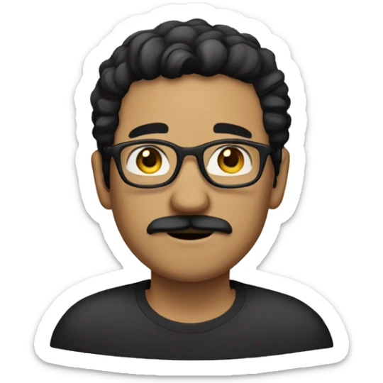 man with black hair, mustache, beard and wearing glasses or light skin color sticker