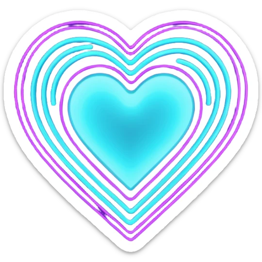 futuristic minimalistic glowing heart made of purple (#8B5CF6) and cyan (#00E0FF) neon lines, dark background, digital tech aesthetic, no face, 1:1 aspect ratio sticker