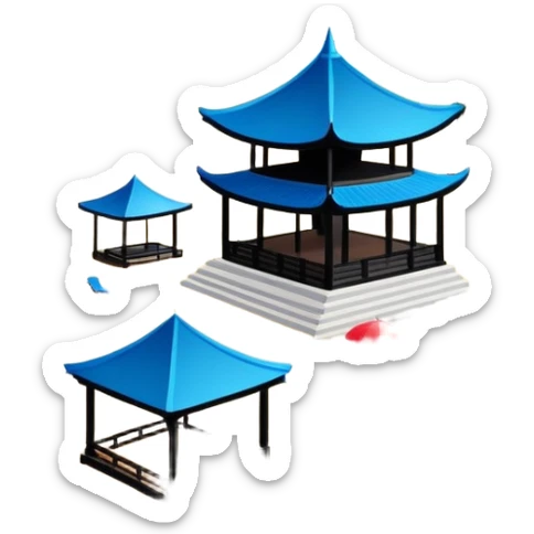 Beidaihe seaside resort beach with pavilion Hebei, simplified emoji style with bold outlines and bright colors, cartoon style beach with blue water sticker